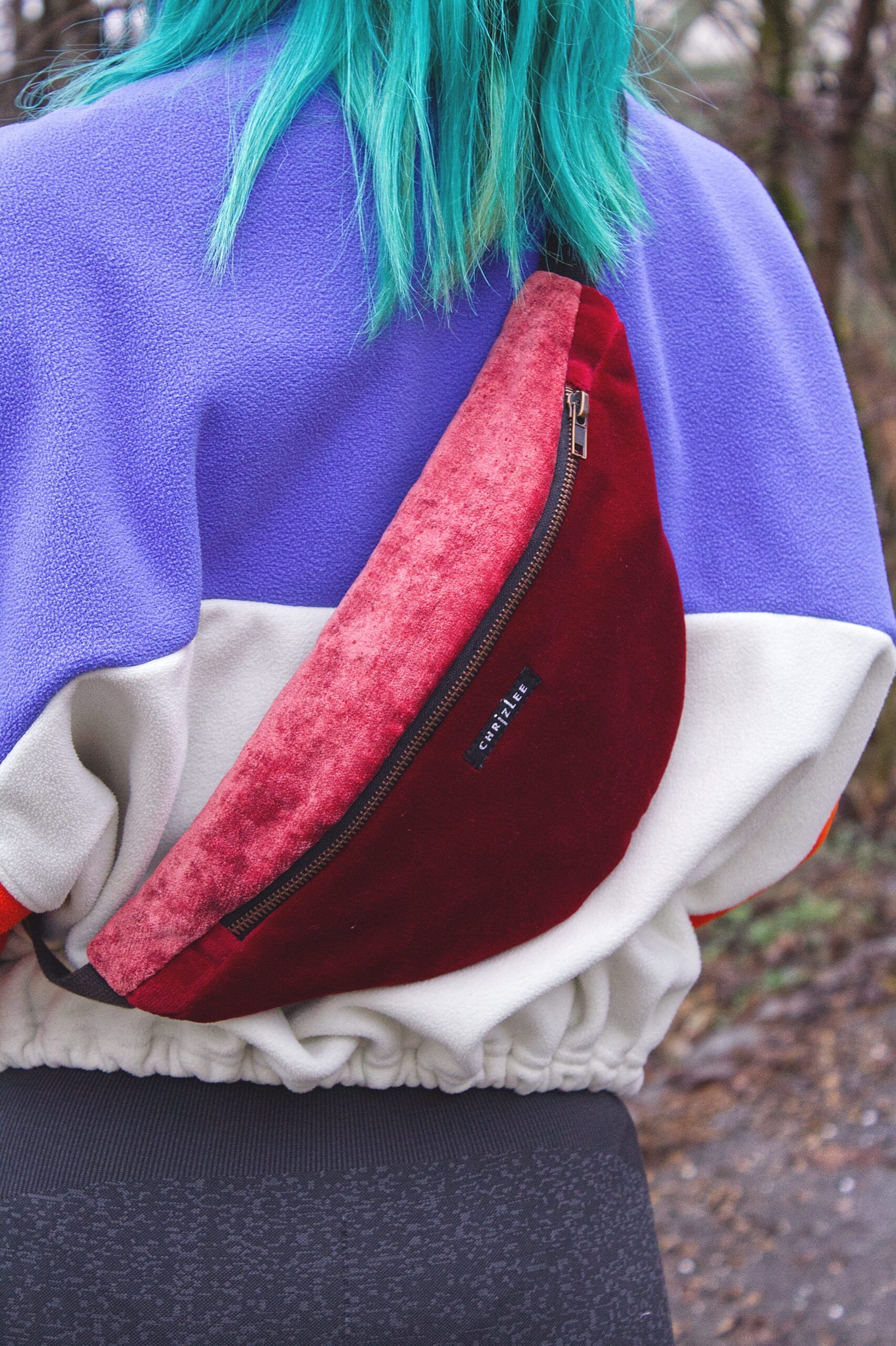 Upcycling Hipbag velvet pink red