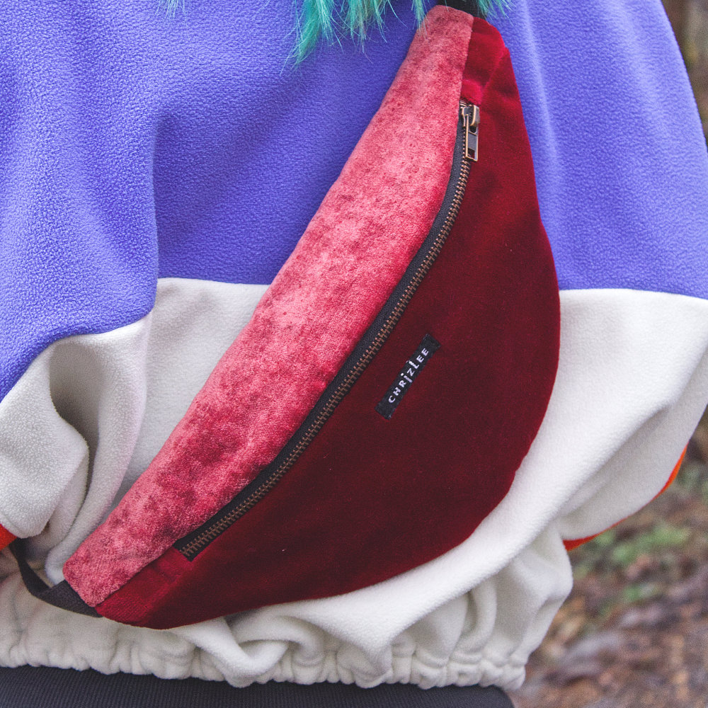 Upcycling Hipbag velvet pink red