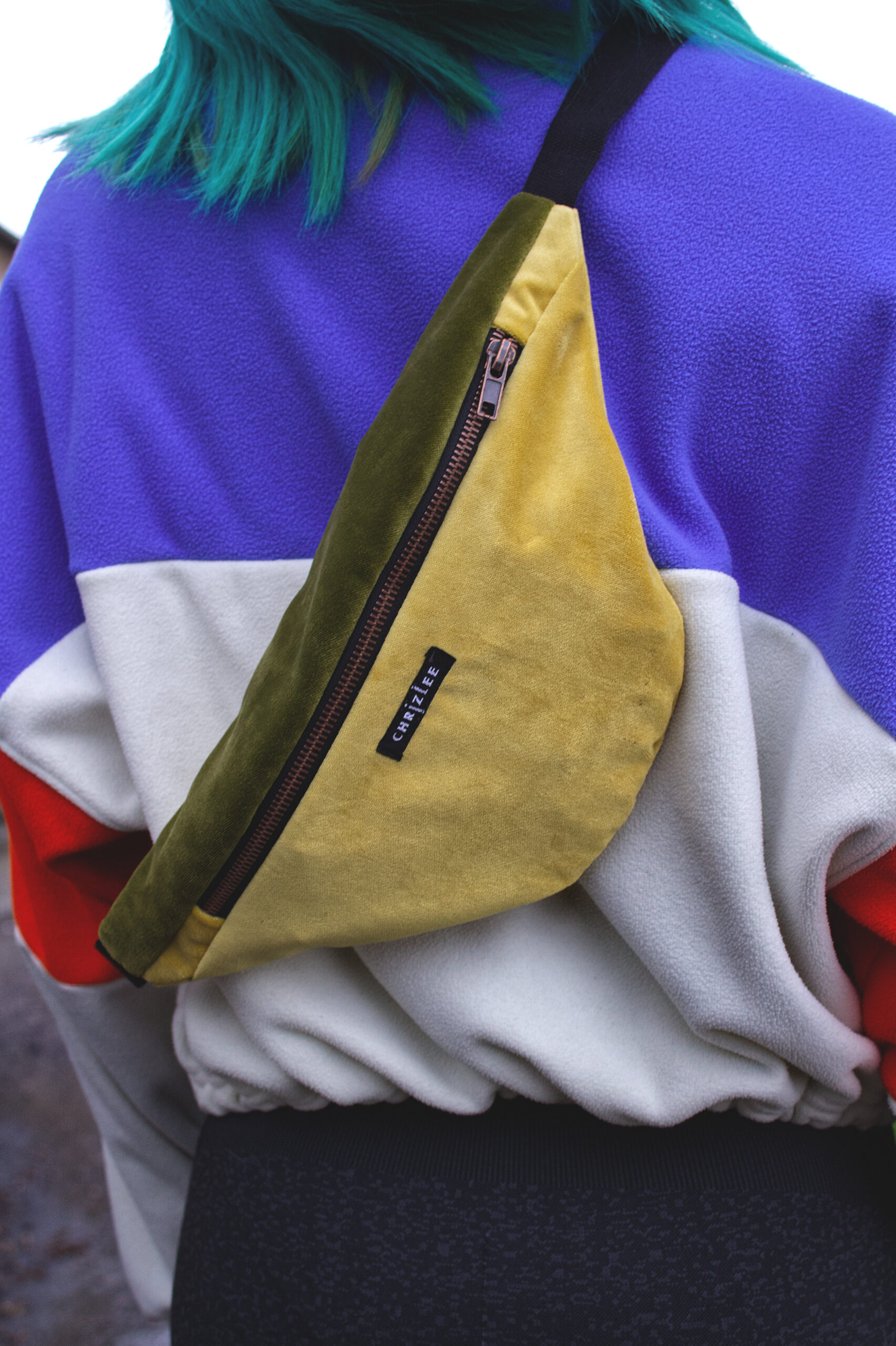Upcycling Hipbag velvet yellow green