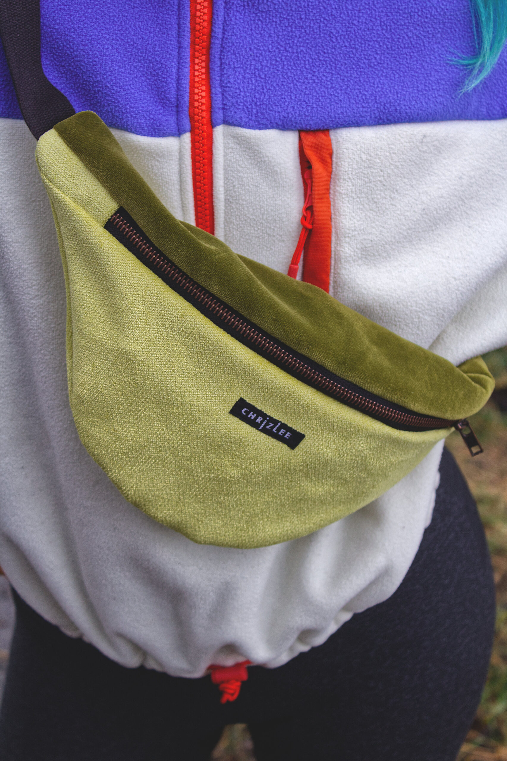 Upcycling Hipbag velvet green yellow