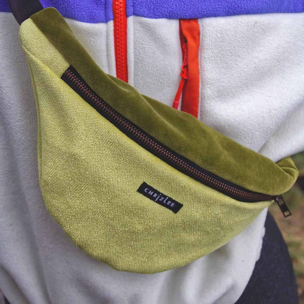 Upcycling Hipbag velvet green yellow