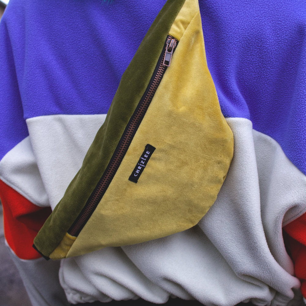 Upcycling Hipbag velvet yellow green