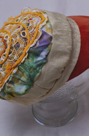 Upcycled reversible cap embroidery