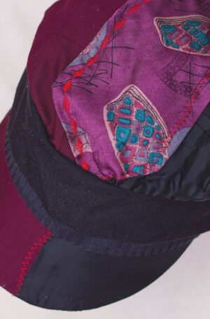 Upcycled reversible cap embroidery